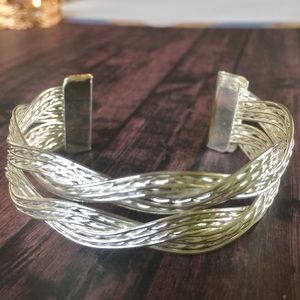 Silvertone modern braided wire cuff bracelet
